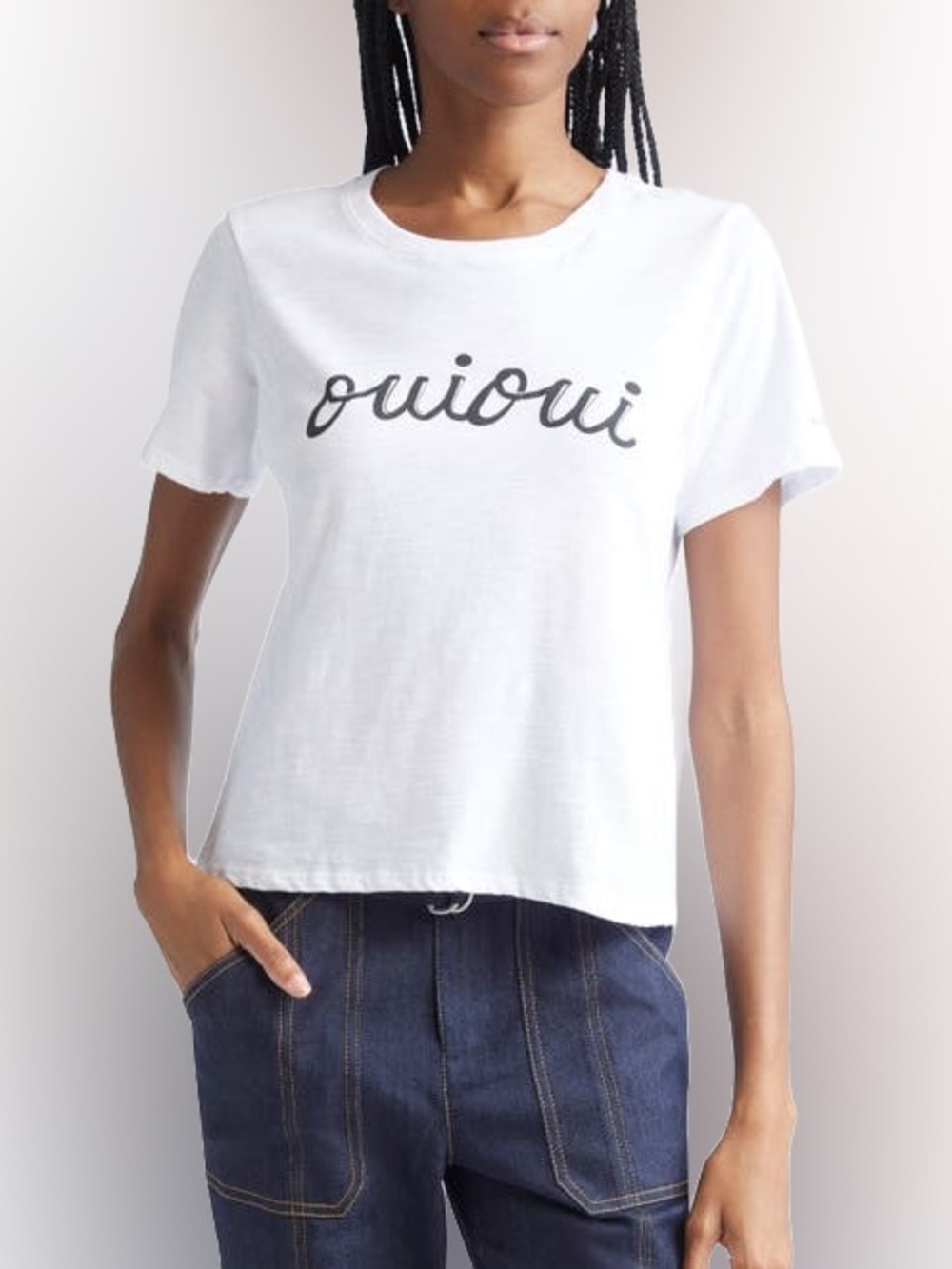 Cinq á Sept Script Oui Oui short sleeve Tshirt, 100%Cotton, white slub cotton, S